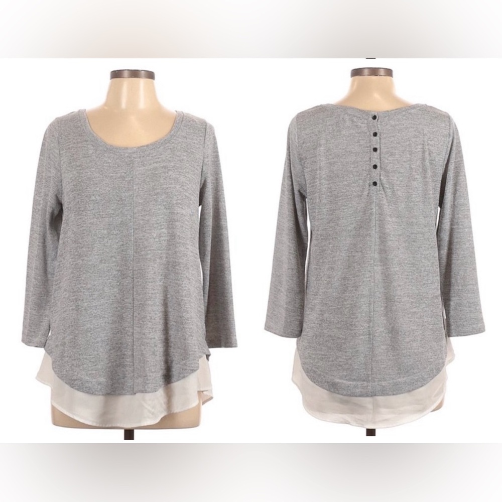 Stitch Fix Skies are Blue Grey and White faux Layered Pullover Sweater Top Small